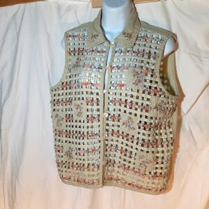 Vest Fabric Weave & Embroidered, button front & tie back